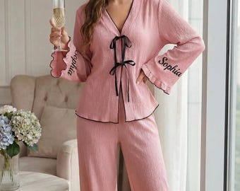 Personalized Pajama Set Bridesmaids' Gifts,Monogrammed Softest Bridesmaid Pajamas,Bridal Party Gifts,Women Pajamas