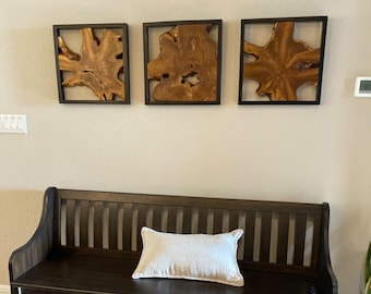 Live Edge Teak Wood Wall Decor: Rustic Mahogany Frame, 17"