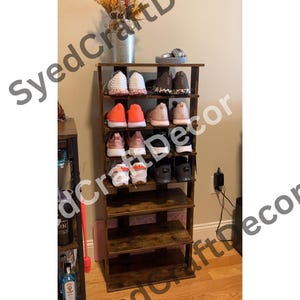 Rustic Wood 8-Tier Shoe Rack: Narrow Vertical Entryway Organizer