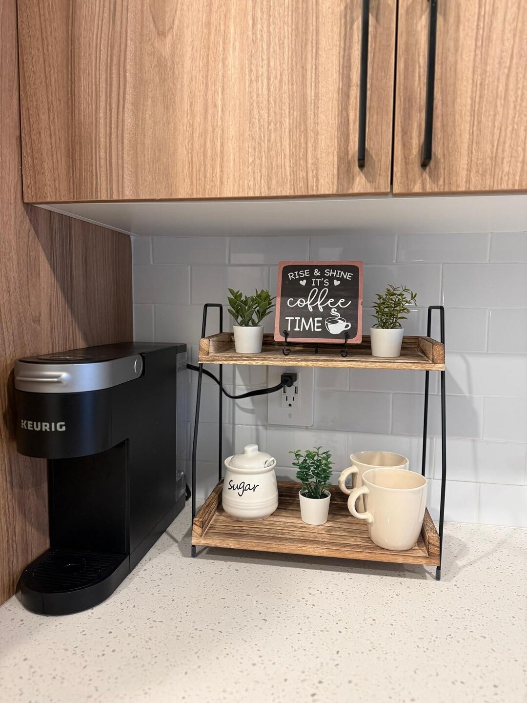 2 Tier Wooden Countertop Coffee Station Organizer for Coffee Bar ...