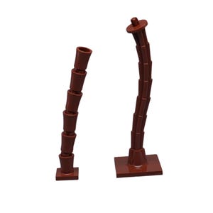 May include: Two brown flexible plastic rods with a round top and a square base. The rods are made of multiple sections that can be connected together.