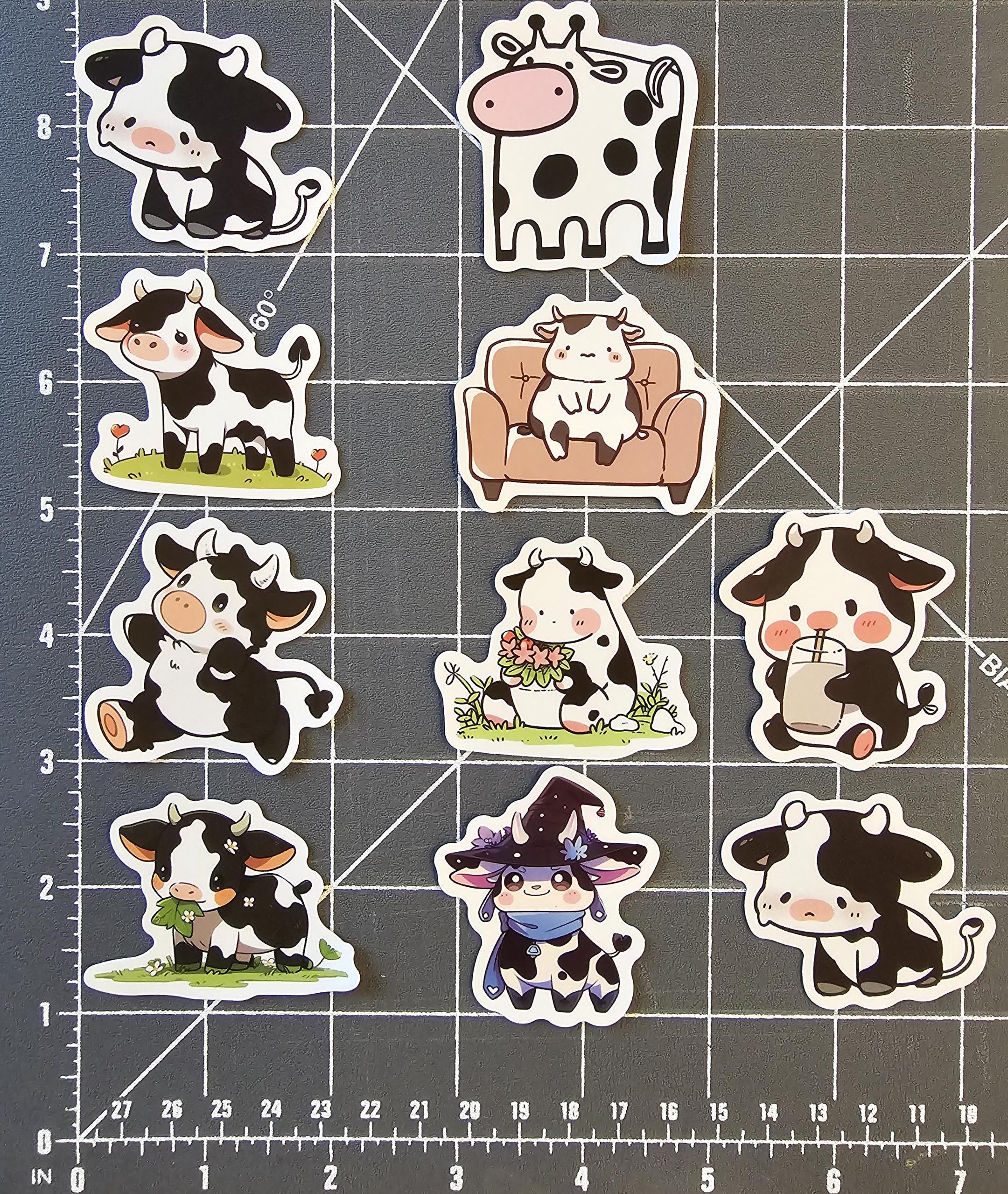 Vector Cow Round Sticker 10 Pcs. Cartoon Cows Vinyl Stickers - Set 1 - Etsy