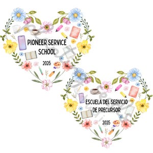 Clipart de la Escuela de Pioneros JW 2025 en inglés y español