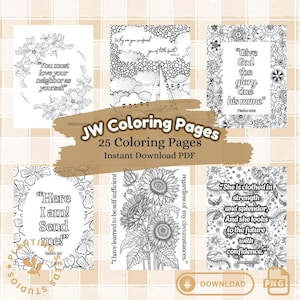 May include: A set of 25 printable coloring pages featuring inspirational quotes and floral designs. The pages are perfect for adults and children who enjoy coloring and meditation.