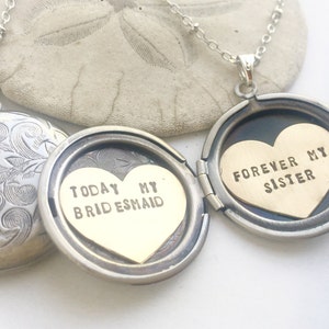 Personalized bridesmaid gift, Will You Be My Bridesmaid, Be my MOH necklace, forever my sister, Bridesmaid gift, heart locket necklace image 1