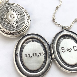 Initial locket necklace, anniversary date, Personalized jewelry, two initials, silver oval locket, personalized jewelry, personalized locket image 5