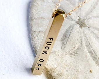 Personalized Brass Bar Necklace, Hand Stamped Word Necklace