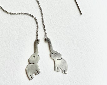 Lucky Loving Elefant Einfädler Ohrringe, Sterling Silber Elefanten Einfädler, Elefanten Einfädler