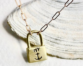 My Anchor padlock necklace, Personalized padlock necklace, Initials padlock necklace, Anniversary Date Padlock, Valentines Day Gift