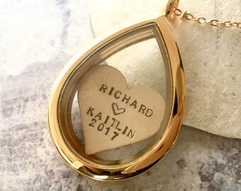 Anniversary Locket Necklace, Couple Name Locket, Personalized heart locket necklace, Memory locket, Gift for wife, Anniversary gift