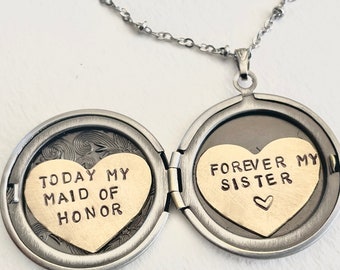 Personalized bridesmaid gift, Today My Maid of Honor Forever My Sister, Maid of Honor gift, Bridesmaid gift, heart locket necklace