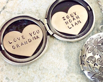 Love you Grandma Locket Necklace, Personalized Mothers Day gift, Name necklace, Heart locket, new baby gift, Personalized name necklace