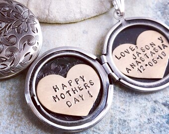 Happy Mothers Day Locket Necklace ,We love You Locket Necklace, Personalized jewelry, Custom hand stamped, Personalized locket necklace