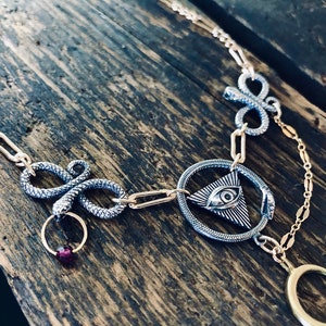 Ouroboros Schlange Kette: Sterling Silber Allsehendes Auge, Gold-Filled Kette