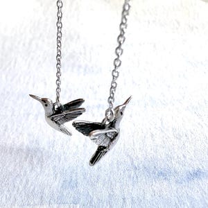 Realistic Hummingbird earrings, pull through earrings, hummingbird threader earrings, sterling silver real hummingbird earrings