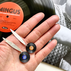 Miniature Vinyl Record Earrings, Vintage Toy Record Earrings, gifts for jazz lover, gifts for Dj, Gifts for vinyl junkie