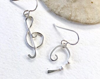 Treble Clef Bass Clef Earrings, Sterling Silver Treble Clef Bass Clef Earrings, Gold Treble Clef Bass Earrings, gift for music lover