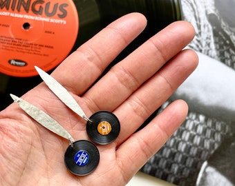 Miniature Vinyl Record Earrings, Vintage Toy Record Earrings, gifts for jazz lover, gifts for Dj, Gifts for vinyl junkie