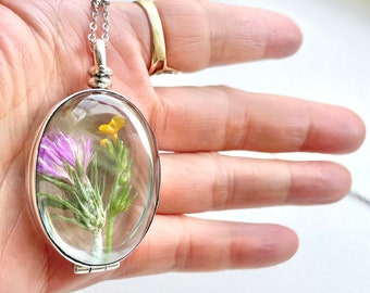 Large Oval or Round Beveled glass locket necklace, Hollow glass locket necklace, inside space heirloom glass locket , Wedding ring locket