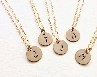 Personalized Initial Necklace, 20% off Bridal party jewelry, Wedding party custom initial necklaces, 5 initial necklaces, Gold Circle Charm