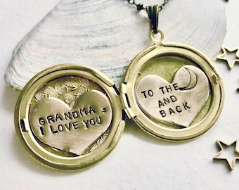 Love you Grandma To the Moon and Back Locket Necklace, Personalized Mothers Day gift, Heart locket, Personalized name necklace