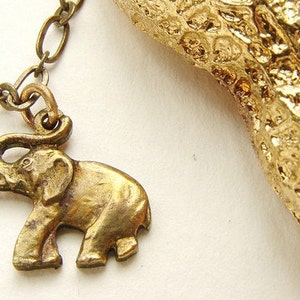 Circus Peanut Necklace, Brass jewelry life size peanut necklace in bronze and elephant charm, gold peanut necklace image 2