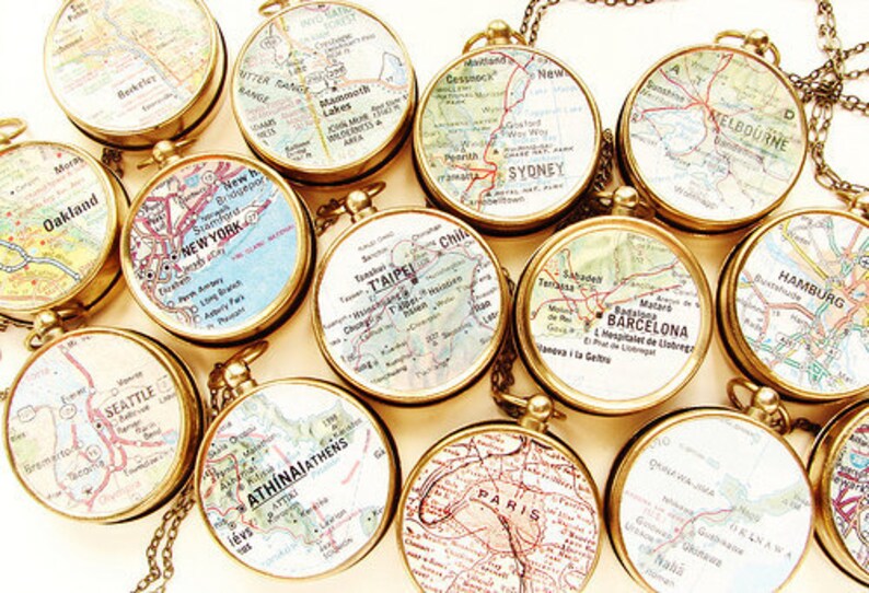 Personalized Map Compass Keychain Wedding Favors Barcelona Etsy