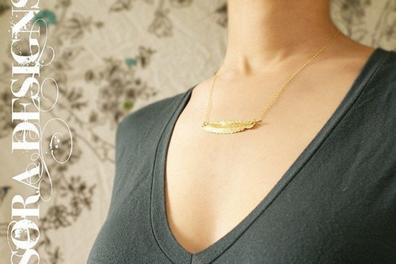 Gold feather necklace, bridesmaid jewelry, Enchanted Feather necklace 14kt gold filled chain wedding party bridesmaid gifts image 4