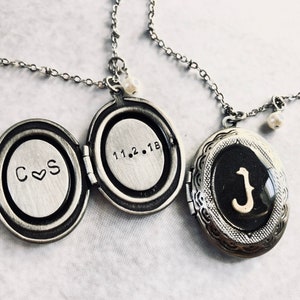 Initial locket necklace, anniversary date, Personalized jewelry, two initials, silver oval locket, personalized jewelry, personalized locket image 2
