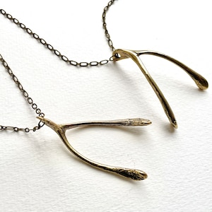 Large Wishbone necklace, life size Wishbone Pendant, actual wishbone necklace, rustic wishbone pendant, men jewelry, Brass Wishbone necklace image 2