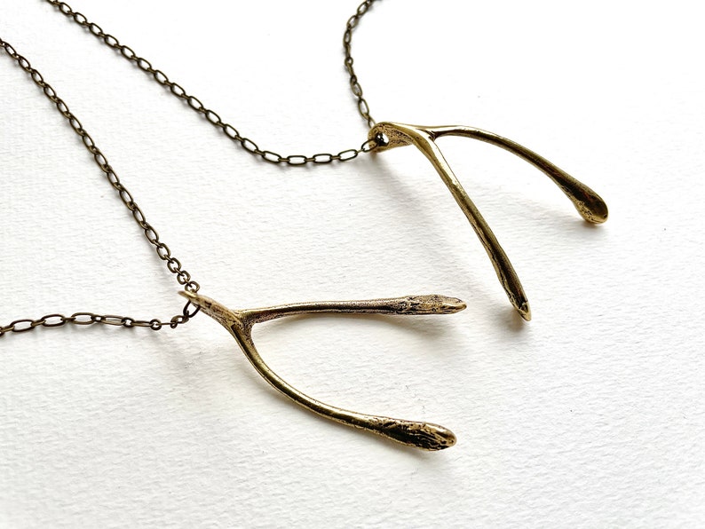 Large Wishbone necklace, life size Wishbone Pendant, actual wishbone necklace, rustic wishbone pendant, men jewelry, Brass Wishbone necklace image 2