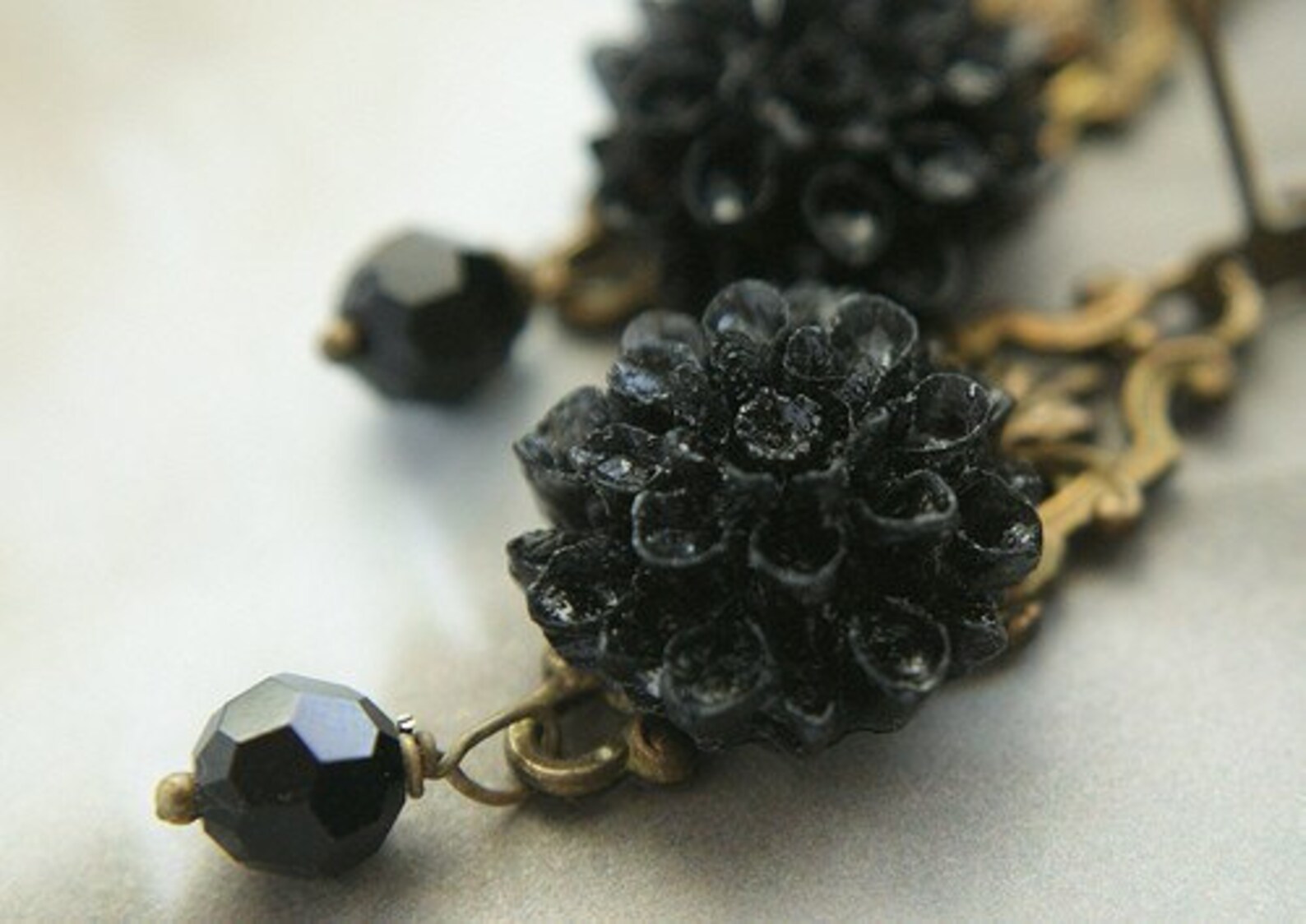 Black Flower Drop Earrings Jet Crystal Earrings Black Etsy