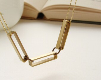 statement necklace, geometric chocker necklace, rectangle statement necklace, Rectangular chain link, minimal brass jewelry