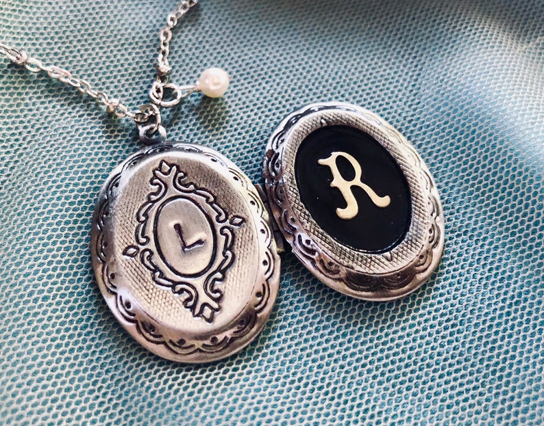 Initial locket necklace, Personalized jewelry, two initials, silver oval locket, personalized jewelry, personalized locket gift 