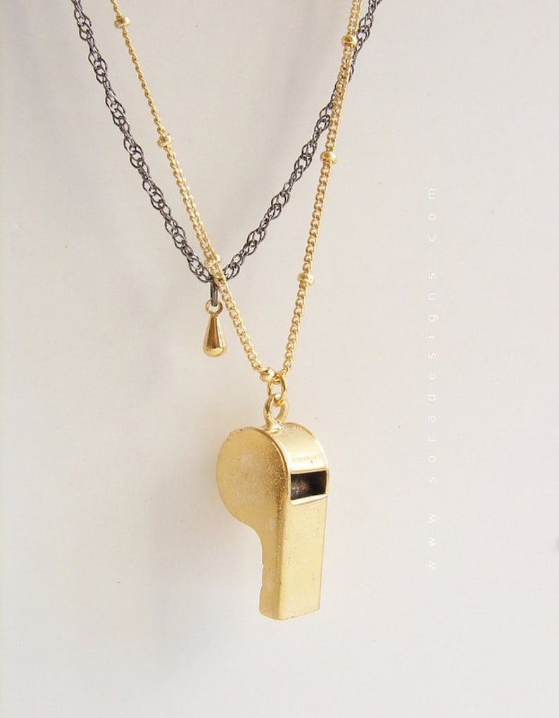 Gold Whistle Pendant Layer Necklace Pendant Police Whistle Etsy