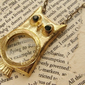 Owl Statement necklace, magnifying glass necklace, Mothers day gift, gold magnifying glass long necklace, owl jewelry necklace image 3