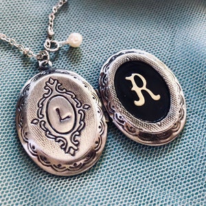 Initial locket necklace, anniversary date, Personalized jewelry, two initials, silver oval locket, personalized jewelry, personalized locket image 4