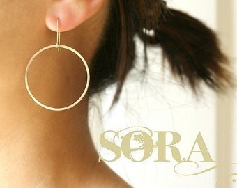 Large Gold Hoop Earrings, hand hammered gold hoops - simple modern hoops, minimal hoop earrings