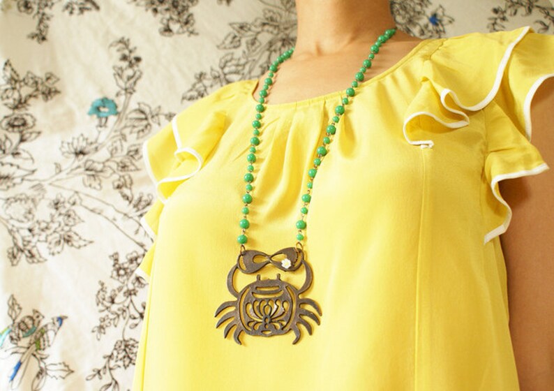 Crab Statement Necklace Cancer Zodiac Metal Crab Silhouette Etsy