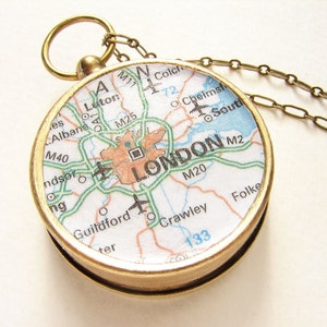 Personalized Map Necklace London map Compass Necklace, London England, Custom Choose Your City Compass Map personalized graduation gifts image 1