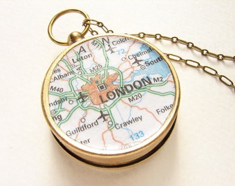 Personalized Map Necklace London map Compass Necklace, London England, Custom Choose Your City Compass Map personalized graduation gifts