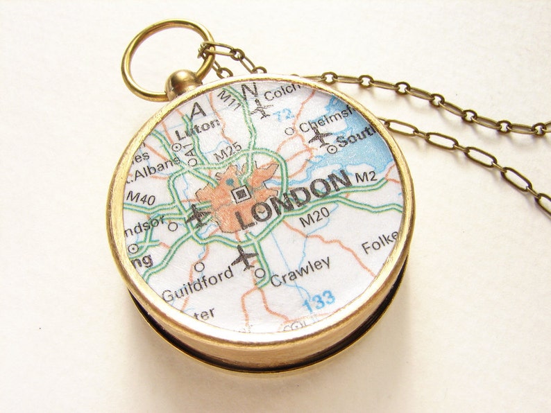 Personalized Map Necklace London map Compass Necklace, London England, Custom Choose Your City Compass Map personalized graduation gifts image 1