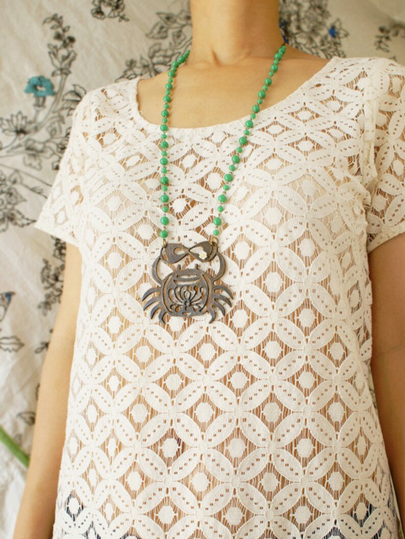 Crab Statement Necklace Cancer Zodiac Metal Crab Silhouette Etsy
