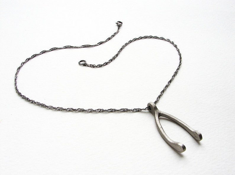 Rustic Wishbone Pendant Necklace, Men's necklace Medium size pendant antique silver wishbone, rustic wishbone pendant, gift for teens image 4