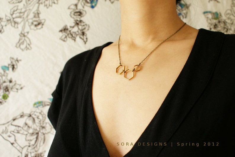 Vintage Honeycomb necklace hexagon necklace, modern geometric necklace, simple everyday necklace image 4