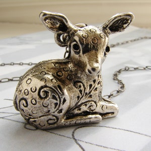 Deer Locket Necklace, fawn necklace, animal necklace, bambi necklace, fawn locket, solid perfume locket neckalce gift for her