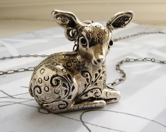 Deer Locket Necklace, fawn necklace, animal necklace, bambi necklace, fawn locket, solid perfume locket neckalce gift for her