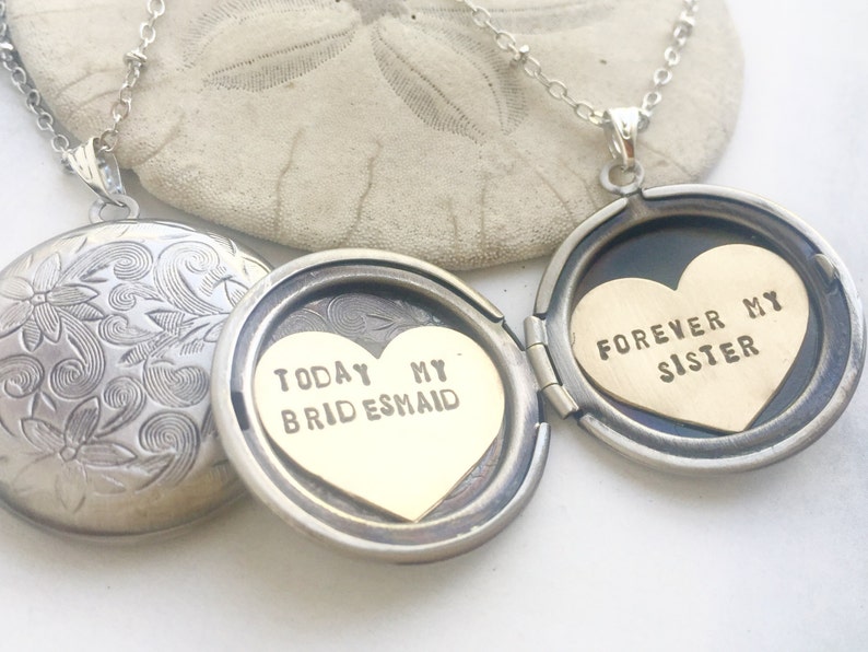 Personalized bridesmaid gift, Will You Be My Bridesmaid, Be my MOH necklace, forever my sister, Bridesmaid gift, heart locket necklace image 1