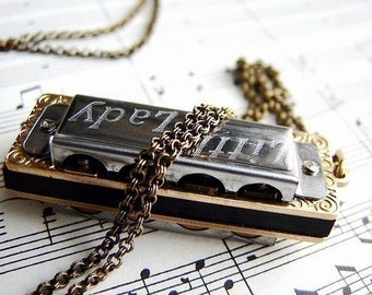 Little Lady C Harmonica Necklace, made in Germany, graduation gift, mens necklace music instrument jewelry for men