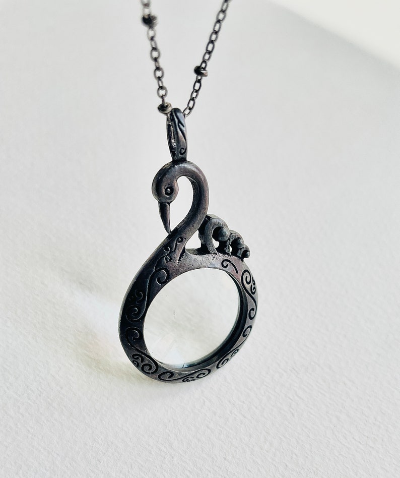 Keeper of the Lost Cities Black Swan pendant, Black Swan magnifying glass necklace, black swan monocle pendant, Black Swan Necklace image 10